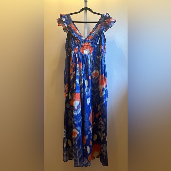 NEW Banjanan Maya Dress Sz L Ikat Soladite Blue Orange Pockets! - Picture 5 of 10